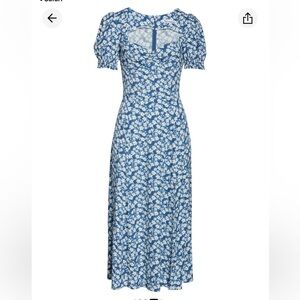 Reformation Lacey Blue Floral Crepe Midi Dress Size 2